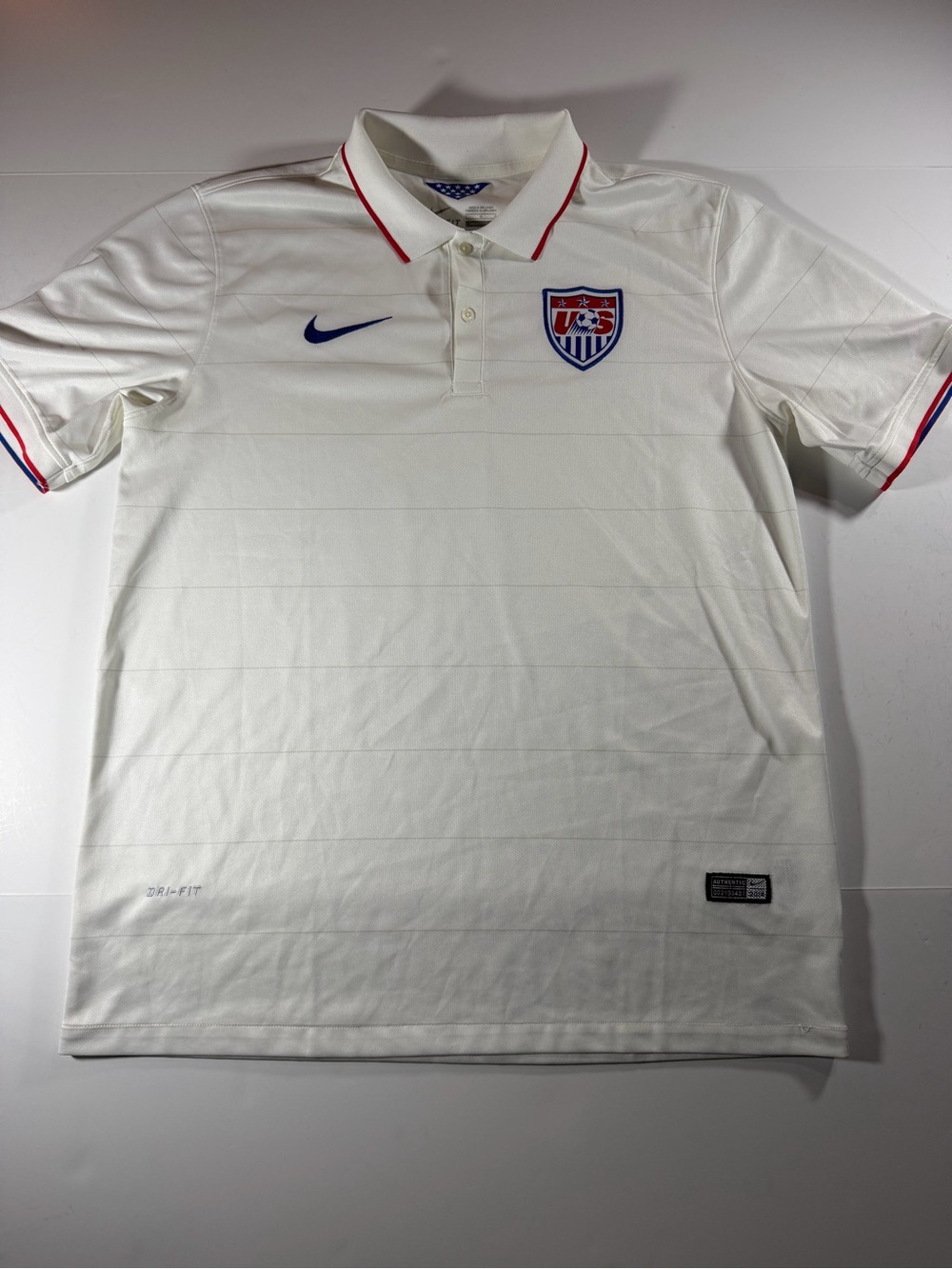 Nike White US Soccer Polo with Red & Blue Crest Detail